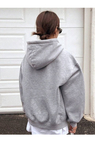 Superfine Andyou Sweatshirt - Gri Oversize Şardonlu Pamuk Kalın Kapüşonlu Gri