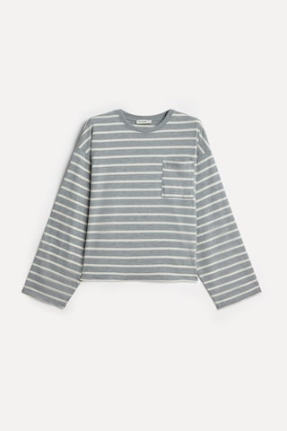 Mudo Kadın Kadın Gri Melanj Çizgili Loose Fit Bisiklet Yaka Sweatshirt 1271472
