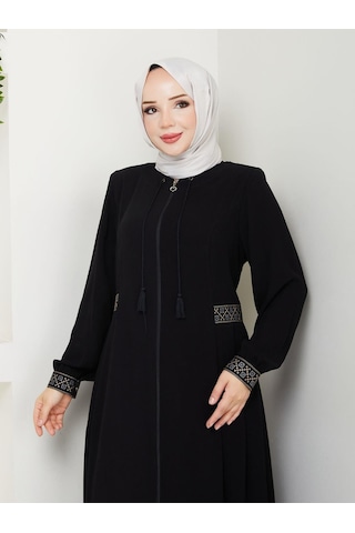 Eslemnur Nakışlı Ve Bağcıklı Ferace Siyah