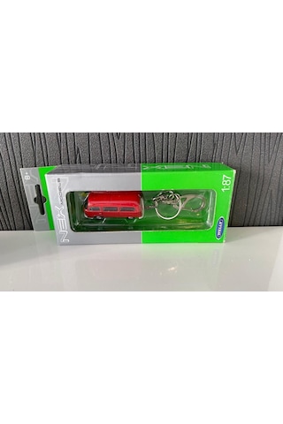 Welly Metal 1:87 Ölçekli Volkswagen Uyumlu T2 Minibüs Anahtarlık Kırmızı