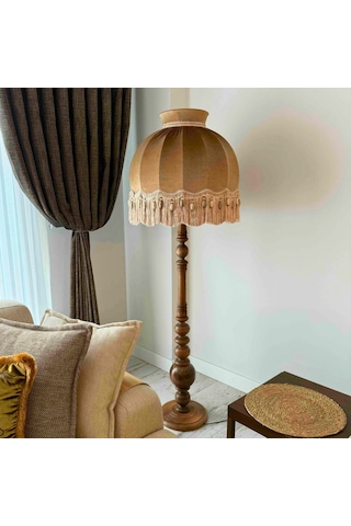 Kiremit Renk Kadife Lambader Kahve Ahşap Ayak Vintage Lm01298 Vizon
