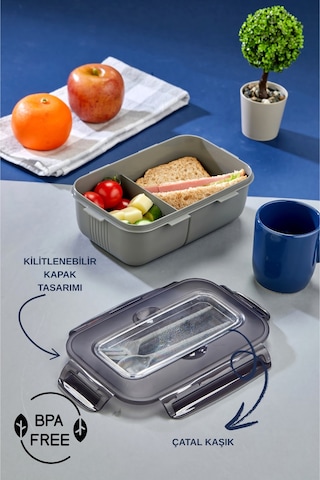 Tek Katlı Bölmeli Lunch Box Okul Ve Ofis İçin Pratik Yemek Kabı Gri