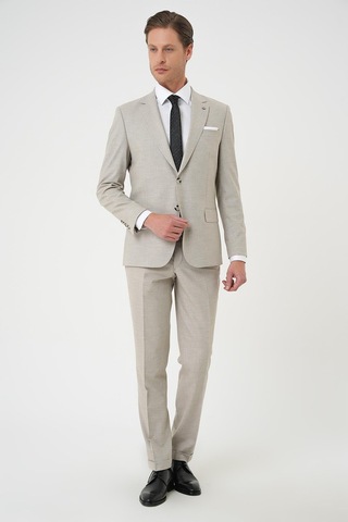 Efor Slim Fit Çift Yırtmaç Dokulu Esnek Klasik Bej Takım Elbise Tk 915 Bej
