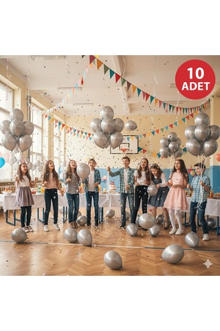 10 Adet Metalik Gri Parıltılı Metalik Balonlar Parti & Kutlama Paketi Diğer