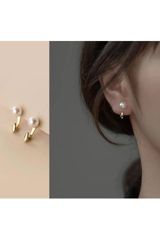 Şık İncilli Damla Çelik Küpe - Kararmaz, Antialerjik -yeni Moda Gold Kaplama