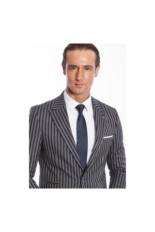 Wessi Çizgili Koyu Slim Fit Lacivert Erkek Ceket Siyah