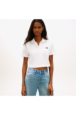 Tommy Hilfiger Cropped Short Sleeve Kadın Beyaz Polo Dw0dw21363 2800324