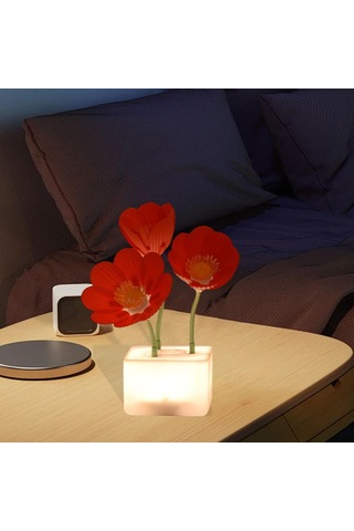 Homyl Otomatik Blooming Çiçek Gece Işık Yatak Odası Ekran Kırmızı Çok Renkli