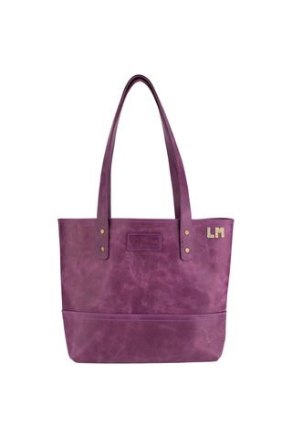 Twingold İsme Özel Tote Bag El Omuz Çantası - %100 Rainbow Deri - Ac03003 - Mor Mor