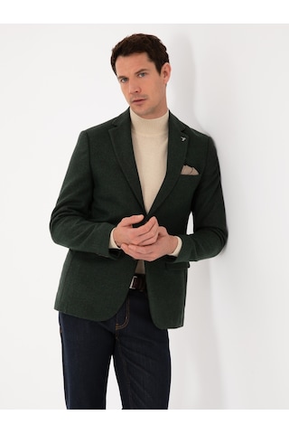 Cacharel Haki Slim Fit Yün Karışımlı Mikro Desenli Ceket Yesıl