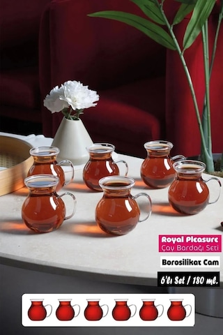 6'lı Bardak Set Pleasure Borosilikat Cam Isıya Dayanıklı Keyfi Ala Kulplu Çay Fincanı Bardağı