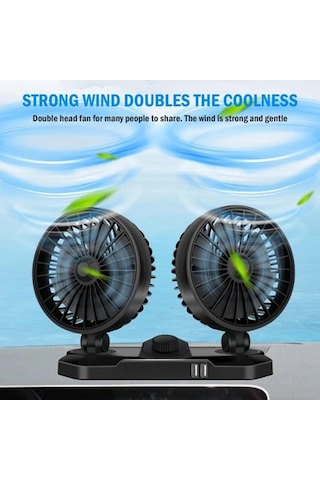 Hfambition Mectime 12v Araba Fanı, Usb Telefon Şarj Portlu, İki Yönlü Açısını Ayarlayabilir, Sessiz Çalışma, Siyah Renkli Soğutucu Aksesuarı