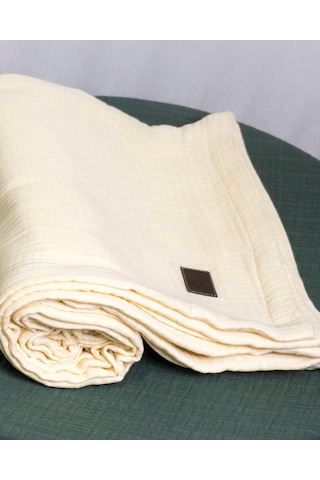 4 Katlı Müslin Yatak Örtüsü - Battaniye Pike %100 Organik Pamuk Dört Mevsim Yumuşak Çift Kişilik Açık Krem