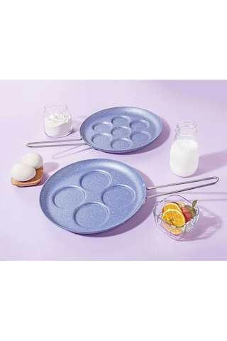 Gri Mavi Renk Granit Pankek Tavası 28cm -7 Bölmeli Çelik Kulp