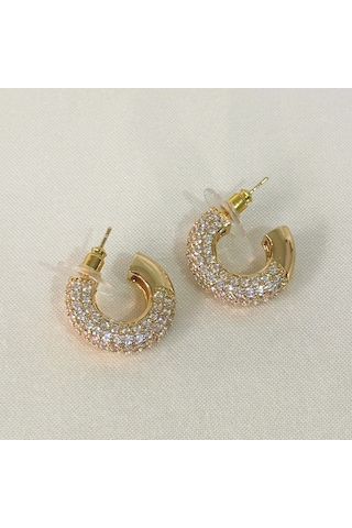 Vıp Halka Zirkon Gold Küpe Gold