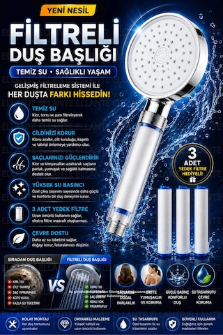 Yeni Nesil 5 Fonksiyonlu Filtreli Duş Başlığı Yüksek Basınç & Su Tasarruflu Geniş Başlık Çok Renkli