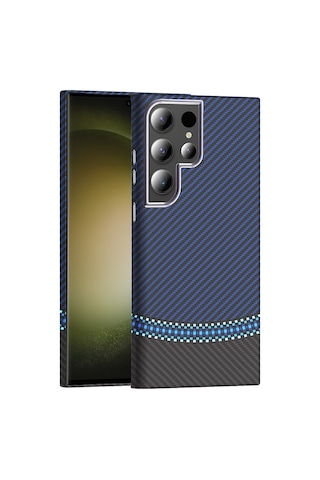Zore Samsung Galaxy Uyumlu S23 Ultra Kılıf M-safe Şarj Özellikli Karbon Fiber Görünümlü Omsy Gros Kapak - Siyah-lacivert N/a