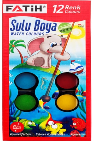 24'lü Kuru Boya + Fatih 12'li Sulu Boya + Fatih 12'li Pastel Boya / 48 Parça Set Çok Renkli