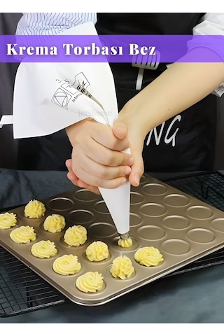 Krema Torbası Bez Yıkanabilir Torba Bpa Free Pasta Duy Torbası Dekorasyon Süsleme Aparatı 20x35 Cm Beyaz