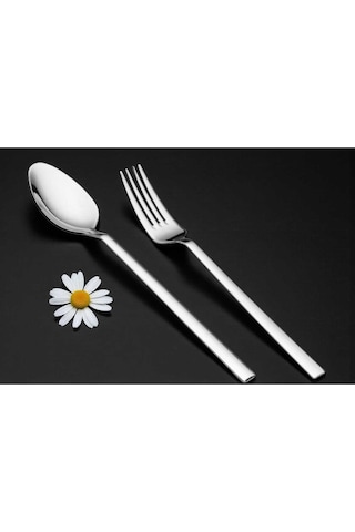 12 Parça 6 Kişilik Tatlı Kaşığı Tatlı Çatalı Sade Düz Model Paslanmaz Çelik