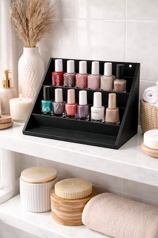 3 Katlı Oje Standı Masaüstü & Duvar Montaj Organizer Siyah