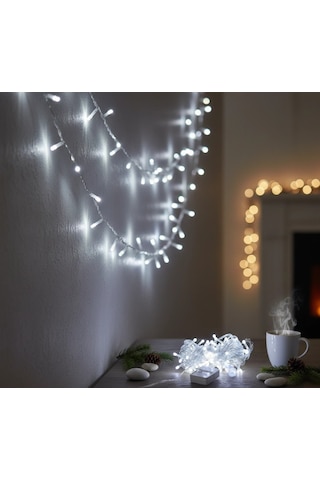 Damla Uçlu Beyaz Işık Şeffaf Kablo 10m 100 Led Çok Renkli