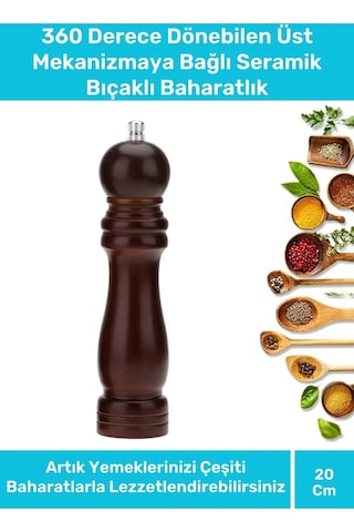 Premium Seri Şık Kullanışlı Mutfak Yemek Kahverengi Ahşap Tuz Karabiber Baharat Değirmen 20 Cm Kahverengi