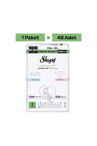 Sleepy Natural Double Soft Ultra Paket Bebek Bezi 2 Numara Mini 48 Adet