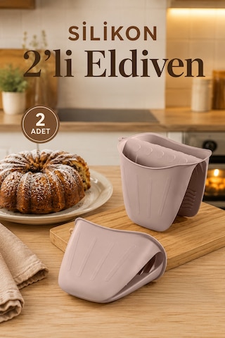 Perilla 33006-2 2'li Isıya Dayanıklı Silikon Fırın & Tencere Tutacağı Eldiven Seti Kapuçino Açık Kahve