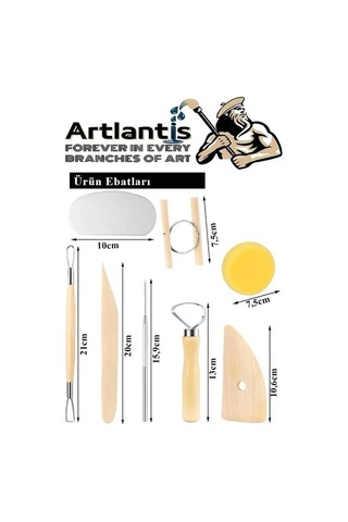 Artlantis Seramik Ve Çömlek Şeillendirme Seti 19 Parça 1 Paket Kil Modelaj Modelleme Heykel Şelillendirici Hobi San