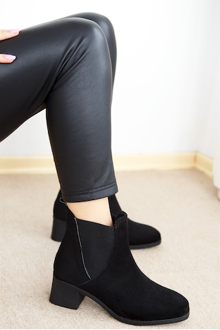 Shoetek Leslie Kadın Bot Yandan Lastikli Siyah Süet Siyah Suet Siyah