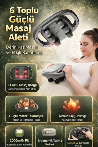 Kılıforyum 6 Toplu Şarjlı Masaj Aleti 9 Kademeli Hız 2000mah Güçlü Motor Titreşimli Masaj Cihazı Gümüş