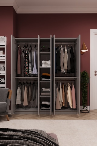 Asra Trend 5 Kapaklı Gardırop G-09 %100 MDF Çift Katlı Askılı Elbise Dolabı Kül Gri