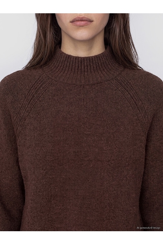 Lcw Modest Kahverengi Yarım Balıkçı Yaka Oversize Kadın Triko Tunik Xl-2xl