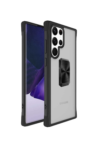 Samsung Uyumlu Galaxy S22 Ultra Kılıf Şeffaf Yüzüklü Standlı Ipli Kapak
