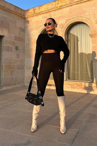 Supplierby Kadın Uzun Yüksek Bel Şardonlu Toparlayıcı Tayt Siyah