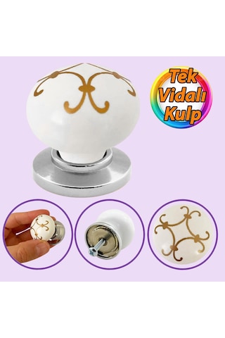 Defne Altın Çizgili Beyaz Polimer Düğme Kulp Krom Tablalı Mobilya Mutfak Dolabı Çekmece Kulbu Kulpları