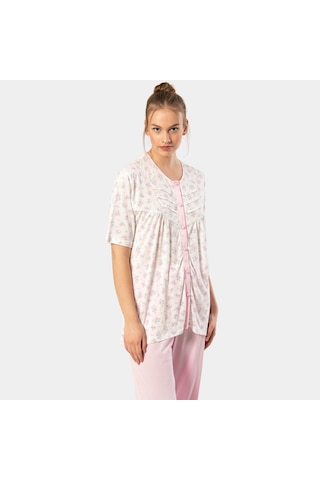 Türen Empirme Düğmeli Battal Kısa Kollu Pijama Takım 3370/pembe 001