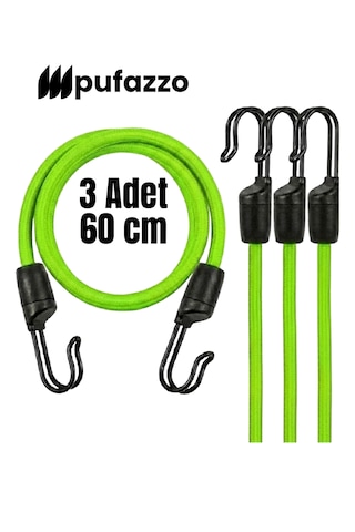 Pufazzo Kancalı Bagaj Lastiği 3 Adet - Bagaj Gergi Lastiği Yeşil 60cm 3 Adet