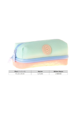 Kaukko Salmon İki Bölmeli Kız Çocuk Pembe - Yeşil Okul Kalemliği Kalem Kutusu - K1854 Çok Renkli