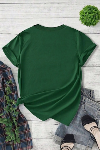 Uyguntarz Unisex Leopar Kalp Baskılı Oversize T-shirt Yeşil
