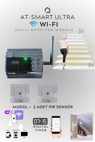 24 Kanal At-smart Ultra Wıfı Akıllı Merdiven Modülü+2 Adet Pır Sensör