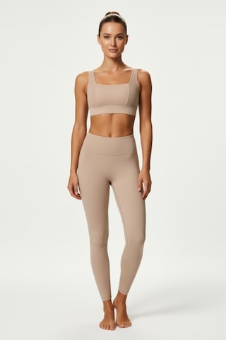 Yüksek Bel Toparlayıcı Tayt & V Sırt Destekli Spor Sütyeni - Sculpt Set Bej