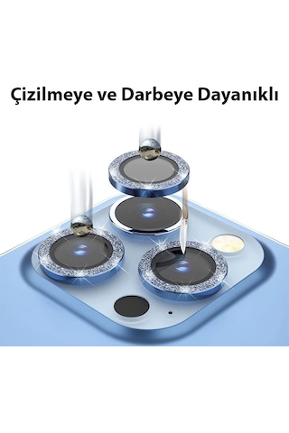 Ally İphone 14 Pro-14 Pro Max Diamond Taş İşlemeli Alüminyum Alaşımlı Kamera Lens Koruyucu- 5775