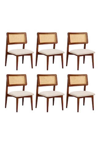 Hasır Sandalye İskandinav Tasarım 6 Lı Set Ceviz