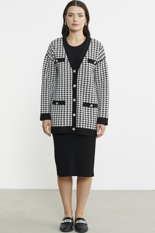 Kazayağı Motif Oversize Triko Ceket - Siyah 001