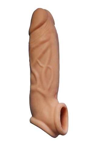 Erofoni Ucu 5 CM Dolgulu Süper Realistik 14 CM Uzatmalı Penis Kılıfı