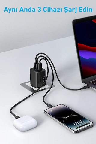 65w Gan Hızlı Şarj Adaptörü 1xusb Pd Qc3.0 2xtype-c Laptop