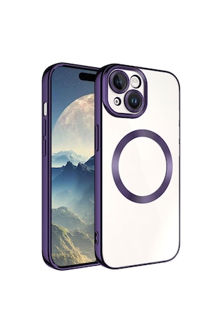 Apple Uyumlu iPhone 15 Plus Kılıf M-safe Wireless Şarj Özellikli Zore Setro Silikon Derin Mor