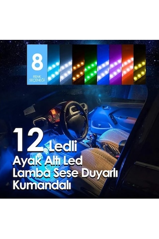 12 Li Ayak Altı Led Kumandalı Sese Duyarlı Çakmaklık Girişli
